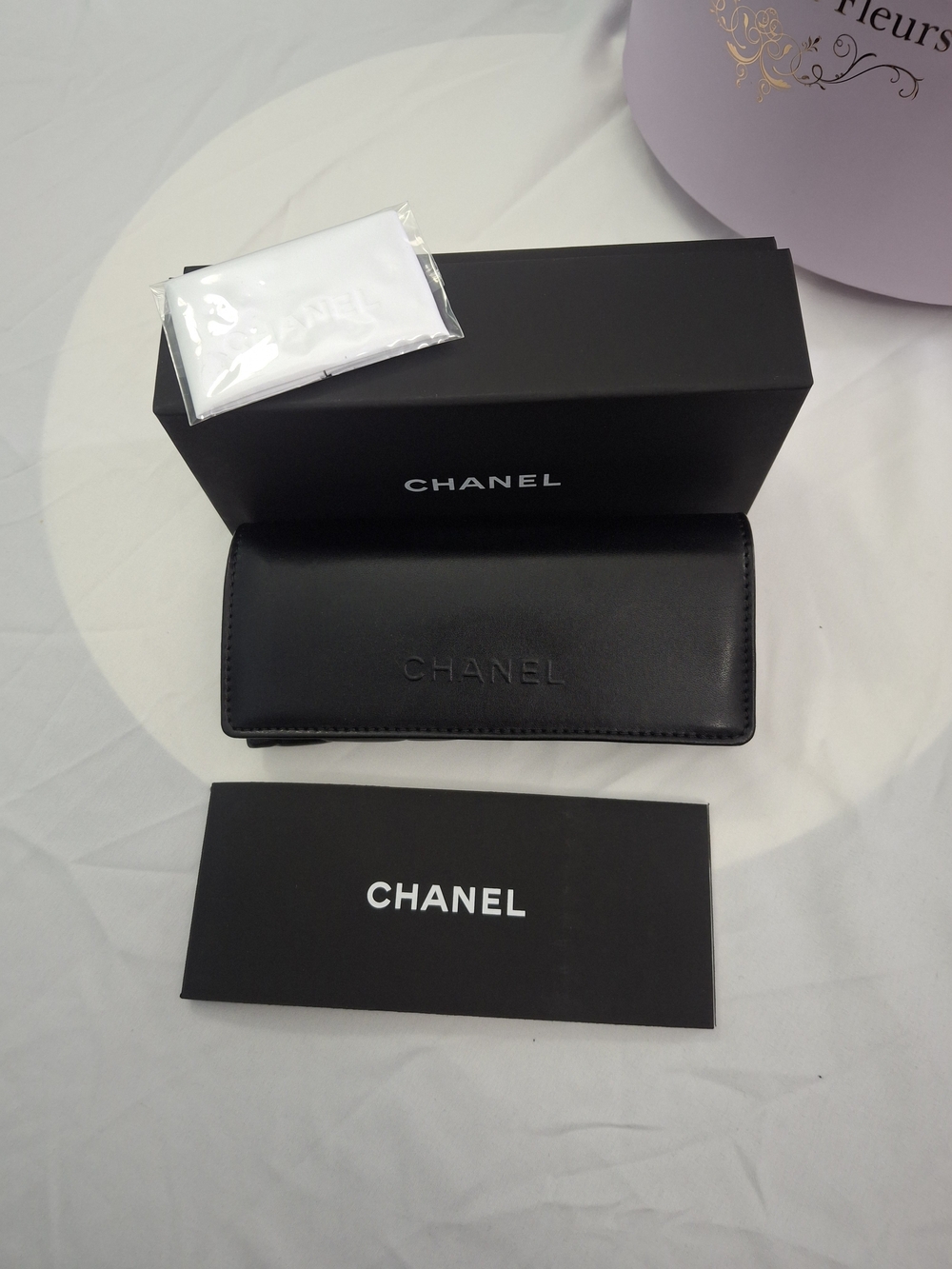 BRAND NEW!Chanel Black Leather Eyeglass Case with Box AND Branded Cleaner New!!